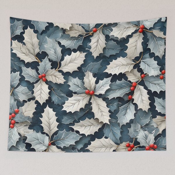 Item preview, Joyful Christmas Holly Leaves Joyeux Noel Holiday Foliage White and Blue designed and sold by LeafPrints.