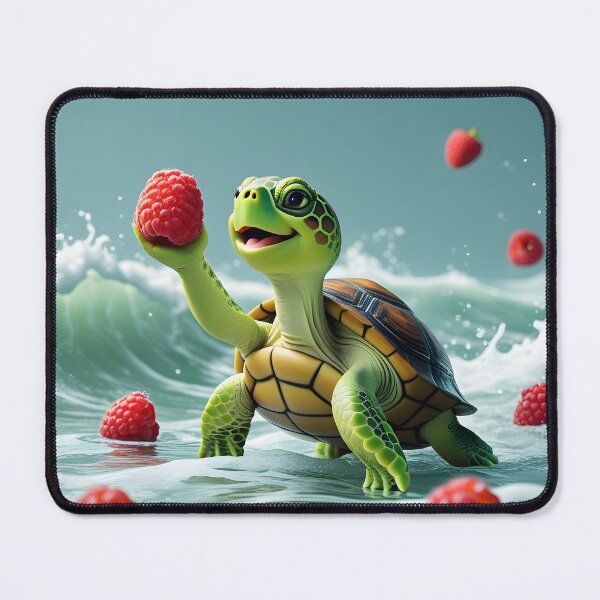 Item preview, A turtle is holding a raspberry in its hand and some raspberries are floating in the sea around the turtle. designed and sold by Designfs.