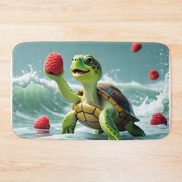 Item preview, A turtle is holding a raspberry in its hand and some raspberries are floating in the sea around the turtle. designed and sold by Designfs.