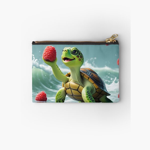 Item preview, A turtle is holding a raspberry in its hand and some raspberries are floating in the sea around the turtle. designed and sold by Designfs.
