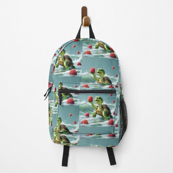 Item preview, A turtle is holding a raspberry in its hand and some raspberries are floating in the sea around the turtle. designed and sold by Designfs.