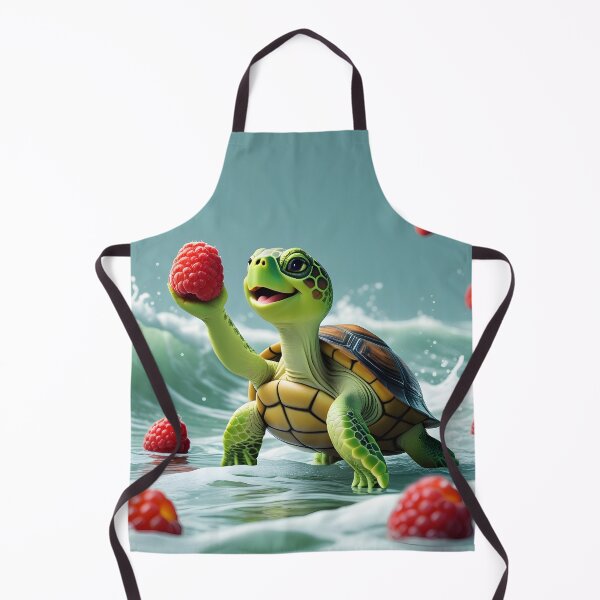 Item preview, A turtle is holding a raspberry in its hand and some raspberries are floating in the sea around the turtle. designed and sold by Designfs.