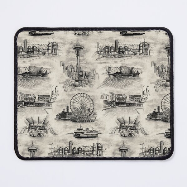 Item preview, Seattle Toile de Jouy - Space Needle/Pike Place Market in Black designed and sold by somecallmebeth.