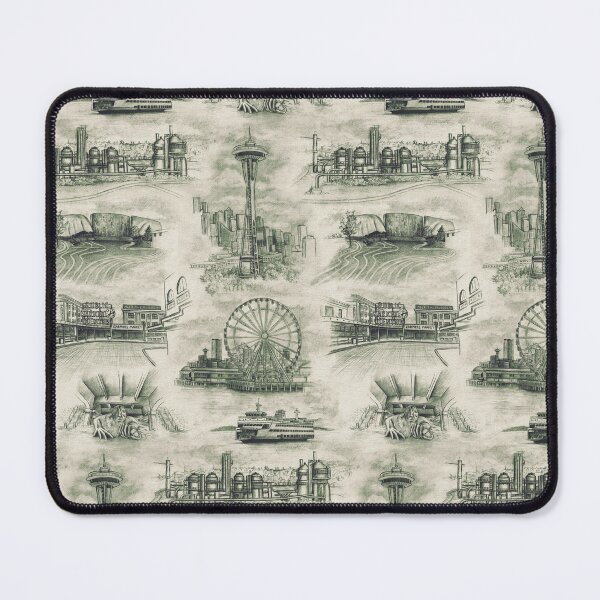 Item preview, Seattle Toile de Jouy - Space Needle/Pike Place Market in Green designed and sold by somecallmebeth.