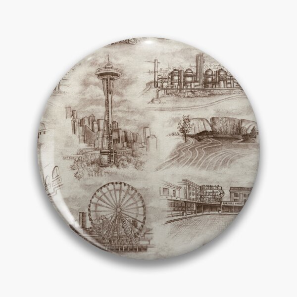 Item preview, Seattle Toile de Jouy - Space Needle/Pike Place Market in Sepia/Brown designed and sold by somecallmebeth.