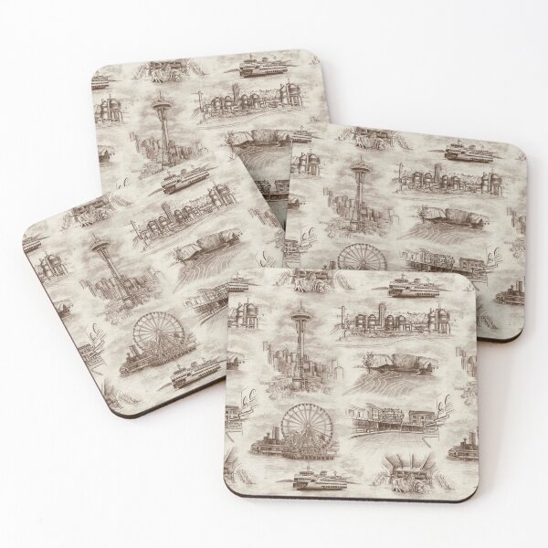 Item preview, Seattle Toile de Jouy - Space Needle/Pike Place Market in Sepia/Brown designed and sold by somecallmebeth.