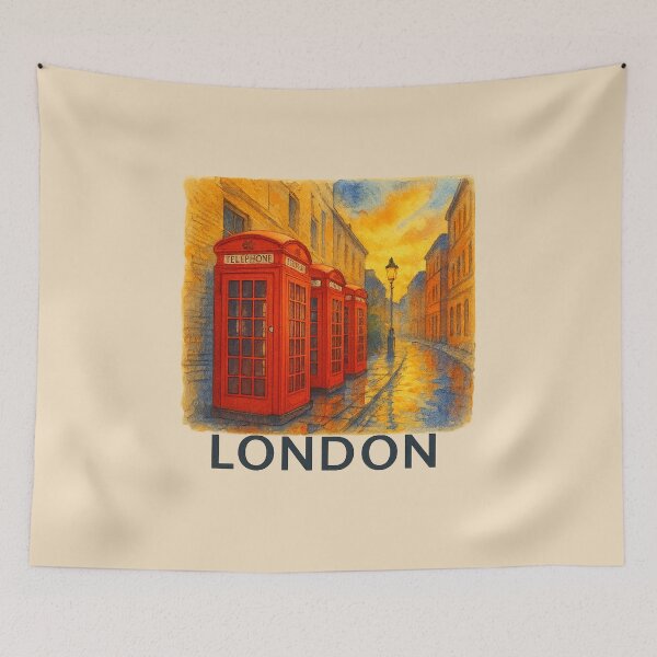 Item preview, London Red Phone Boxes Watercolor Poster designed and sold by Bratak.