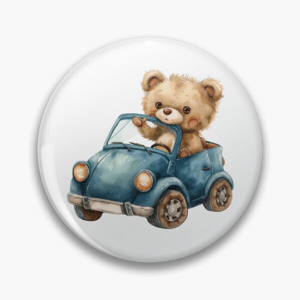 Artikelvorschau, Süßer Teddybär, der blaues Auto fährt – Aquarell-Kinderzimmerkunst entworfen und verkauft von PAPIRO SIGLO XXI.