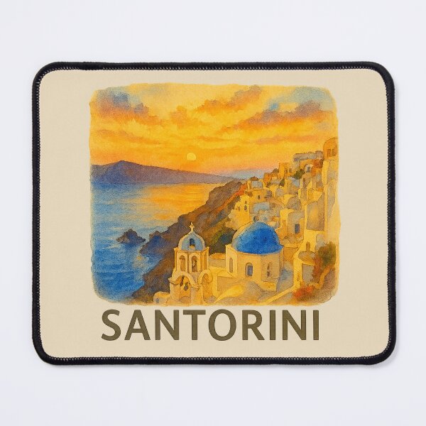 Item preview, Santorini Sea View Watercolor Poster designed and sold by Bratak.
