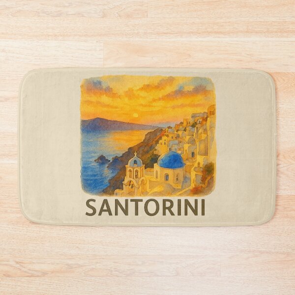 Item preview, Santorini Sea View Watercolor Poster designed and sold by Bratak.