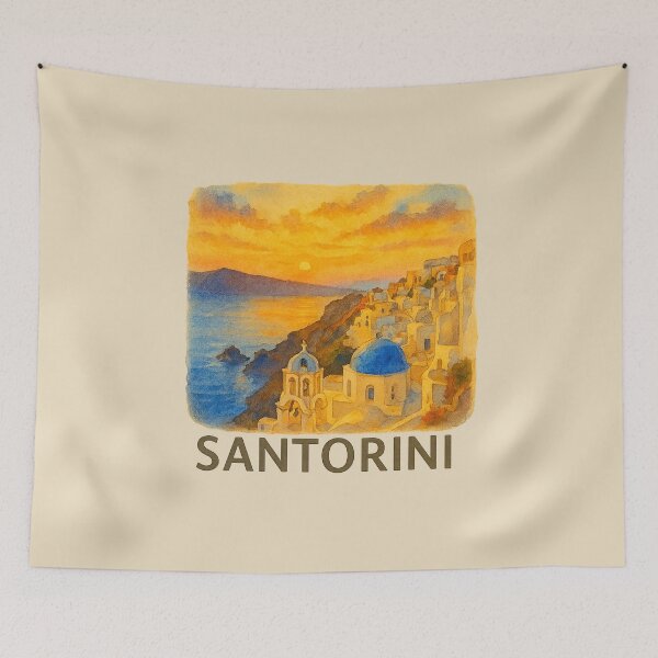 Item preview, Santorini Sea View Watercolor Poster designed and sold by Bratak.