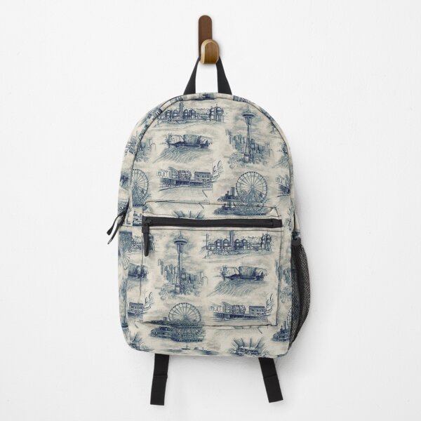 Item preview, Seattle Toile de Jouy - Space Needle/Pike Place Market in Blue designed and sold by somecallmebeth.