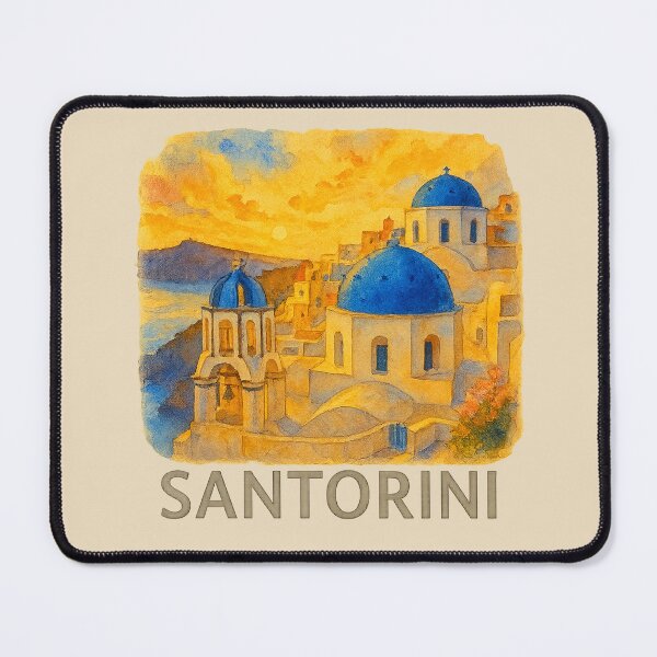 Item preview, Santorini Blue Domes Watercolor Poster designed and sold by Bratak.