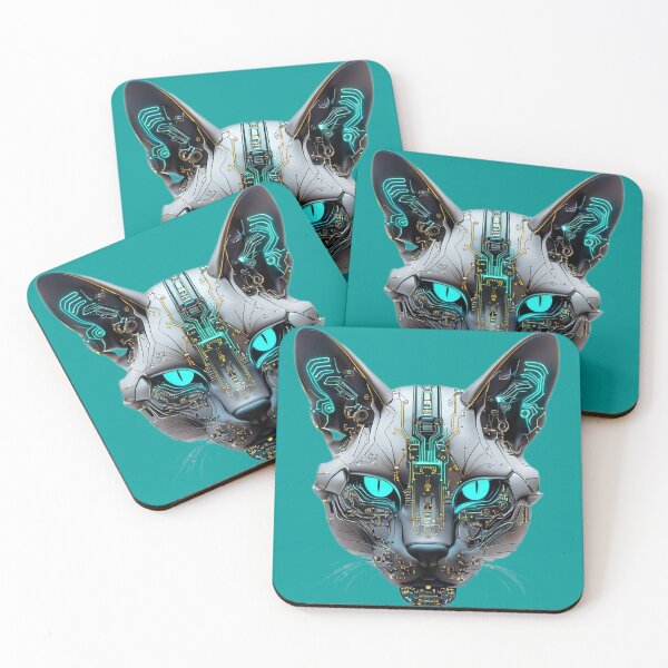 Item preview, Caracal Head | Futuristic Robotic Feline with Neon Blue Circuits designed and sold by Naturalite19.
