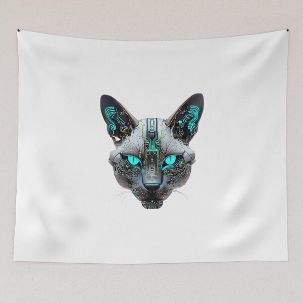 Item preview, Caracal Head | Futuristic Robotic Feline with Neon Blue Circuits designed and sold by Naturalite19.