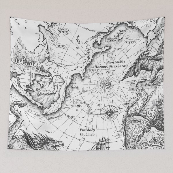 Item preview, Vintage Adventure Map with Dragons and Pirate Ships designed and sold by WildPawPrint.