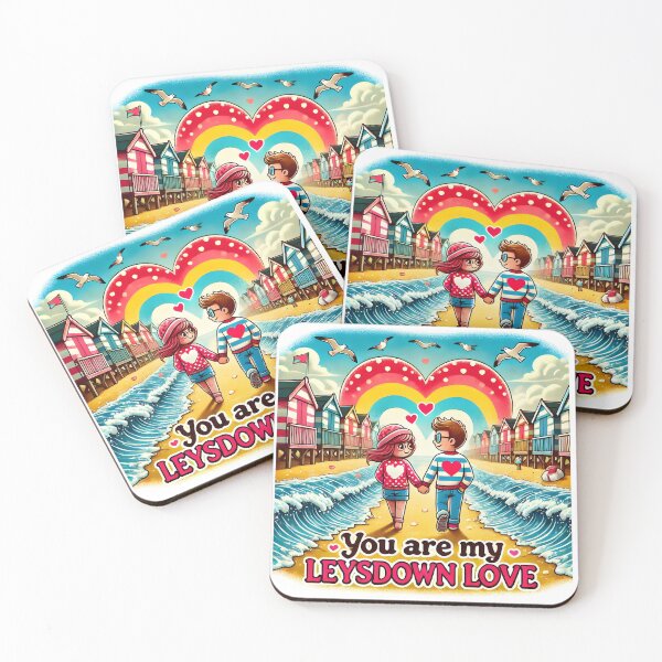 Item preview, Romantic Cartoon Couple Strolling on Leysdown Beach. designed and sold by The-T-In-Retro.