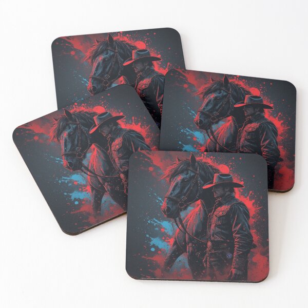 Item preview, Dark Cowboy and Horse – Red and Blue Western Power Art by NegarTv Designs designed and sold by NegarTv Designs.