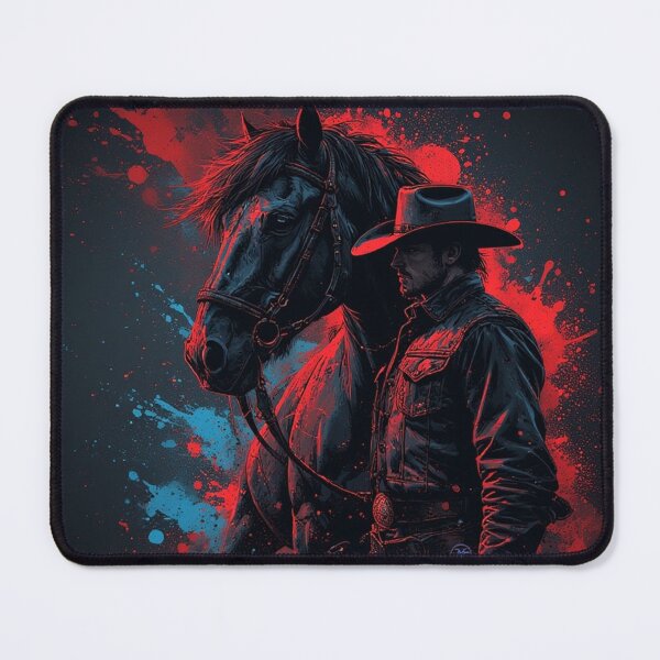 Item preview, Dark Cowboy and Horse – Red and Blue Western Power Art by NegarTv Designs designed and sold by NegarTv Designs.