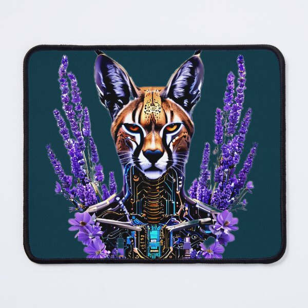Item preview, Cyber Floral Caracal | Futuristic Wild Cat with Purple Flowers and Circuits designed and sold by Naturalite19.