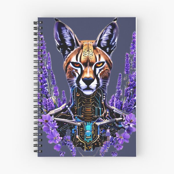 Item preview, Cyber Floral Caracal | Futuristic Wild Cat with Purple Flowers and Circuits designed and sold by Naturalite19.