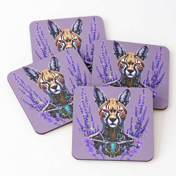 Item preview, Cyber Floral Caracal | Futuristic Wild Cat with Purple Flowers and Circuits designed and sold by Naturalite19.