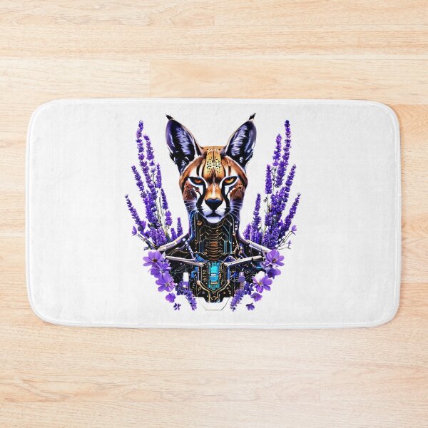 Item preview, Cyber Floral Caracal | Futuristic Wild Cat with Purple Flowers and Circuits designed and sold by Naturalite19.