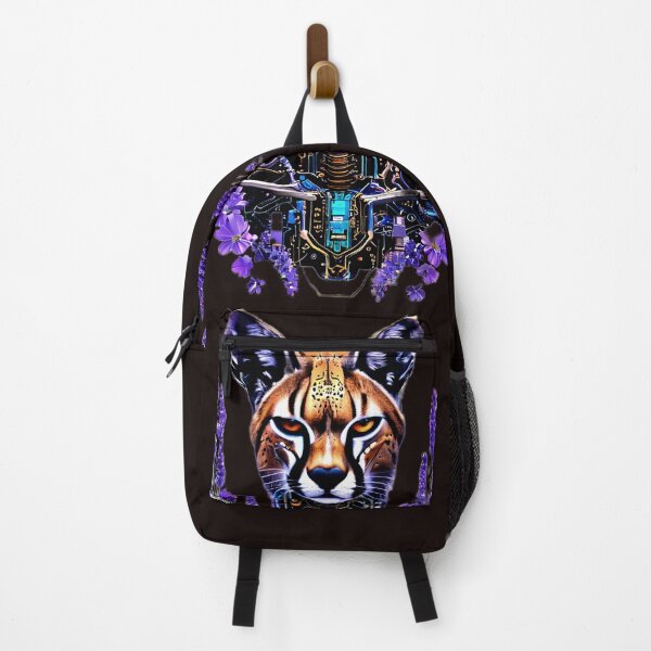 Item preview, Cyber Floral Caracal | Futuristic Wild Cat with Purple Flowers and Circuits designed and sold by Naturalite19.