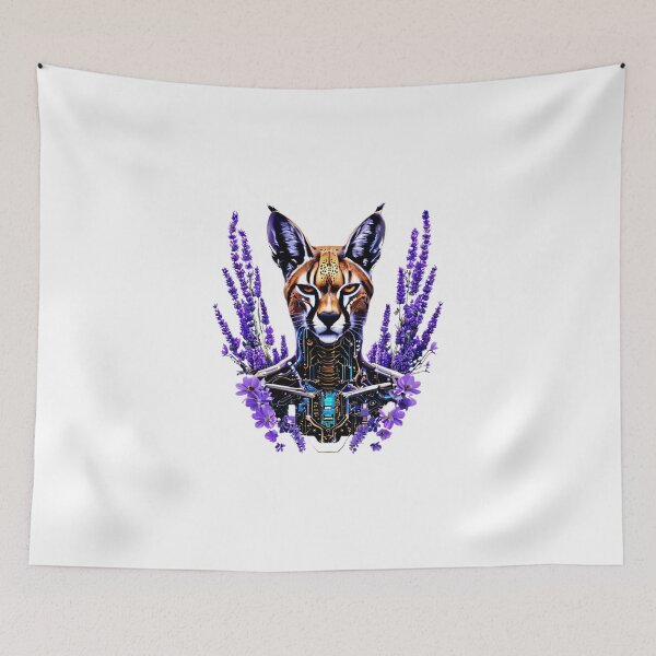 Item preview, Cyber Floral Caracal | Futuristic Wild Cat with Purple Flowers and Circuits designed and sold by Naturalite19.