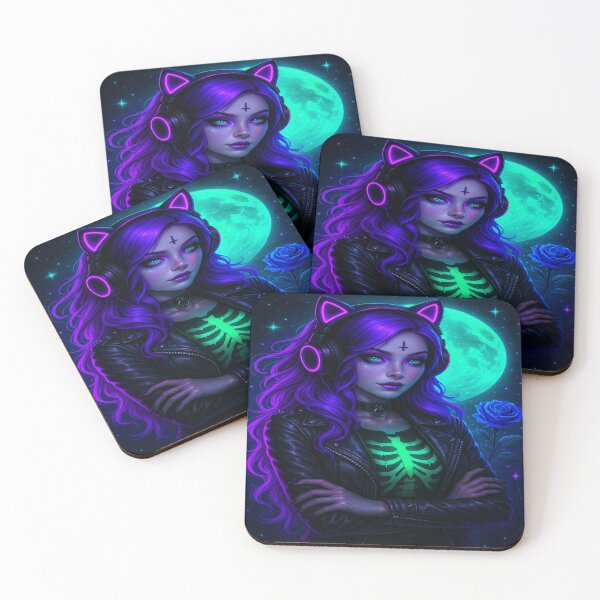 Item preview, Neon Witch Under the Moonlight | Cyberpunk Gothic Glow Art designed and sold by LINGLYPHIX.