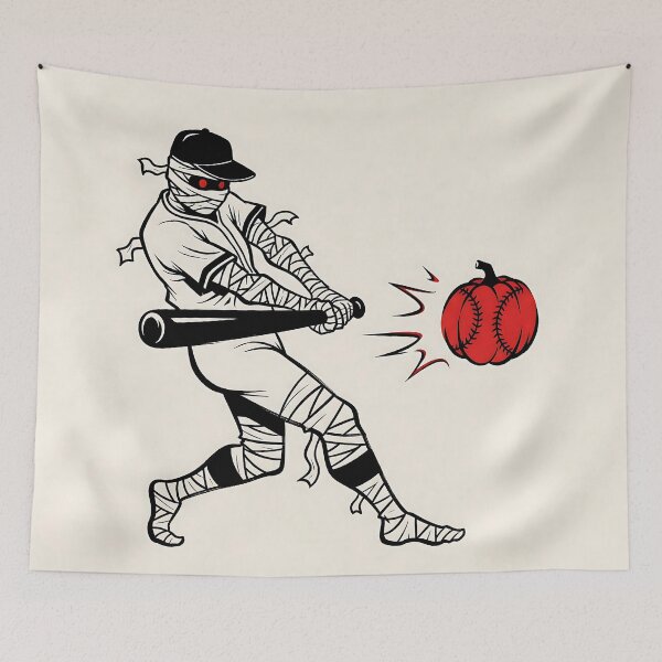 Item preview, Sealed Power Mummy – Japanese Sumi-e Pumpkin Baseball Art designed and sold by Dino-Lune.