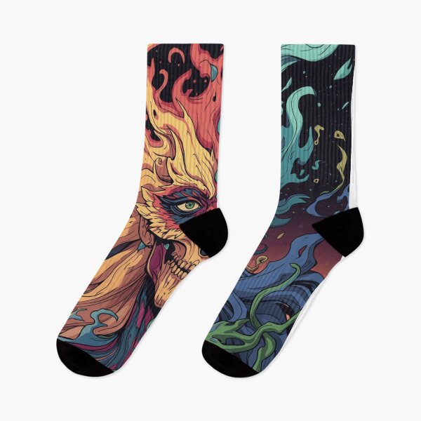 Item preview, Psychedelic Fire and Ice Skull – Trippy Festival Art Poster | Rave Aesthetic Anime Style | Colorful Melted Flames Design for Stickers, T‑Shirts, Tapestries designed and sold by SushiRabbit.