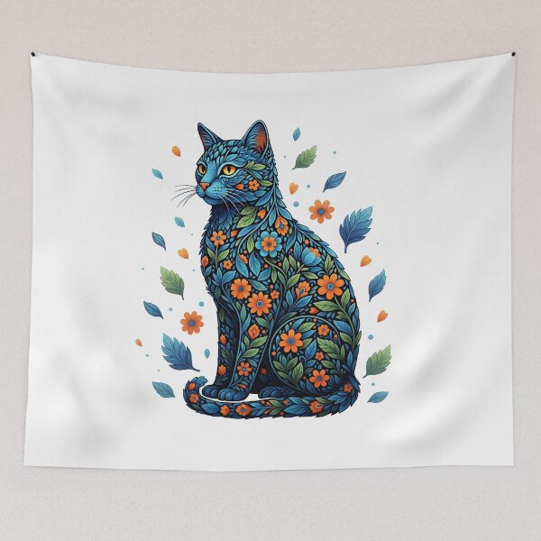 Item preview, Floral Spirit Cat – Vibrant Botanical Feline Art designed and sold by Tiny-roar-studio.