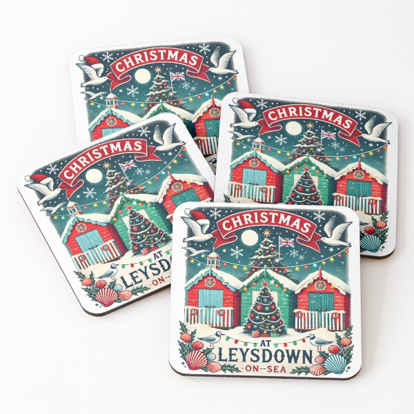 Item preview, Festive Christmas at Leysdown-on-Sea Beach Huts Holiday Scene. designed and sold by The-T-In-Retro.