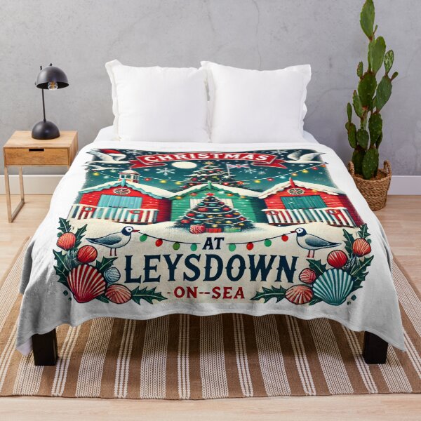 Item preview, Festive Christmas at Leysdown-on-Sea Beach Huts Holiday Scene. designed and sold by The-T-In-Retro.
