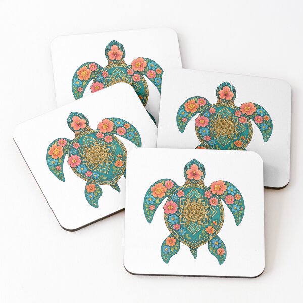 Item preview, Vibrant and colorful boho floral illustration of a sea turtle.  designed and sold by DavidMay.