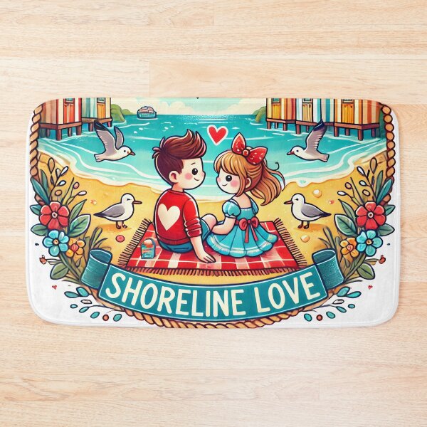 Item preview, Romantic Cartoon Beach Scene with "You're My Shoreline Love" Text. designed and sold by The-T-In-Retro.