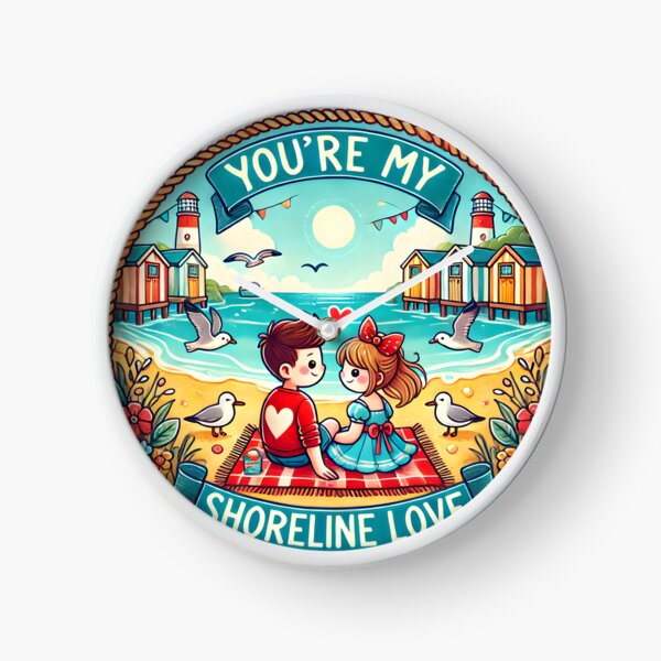 Item preview, Romantic Cartoon Beach Scene with "You're My Shoreline Love" Text. designed and sold by The-T-In-Retro.