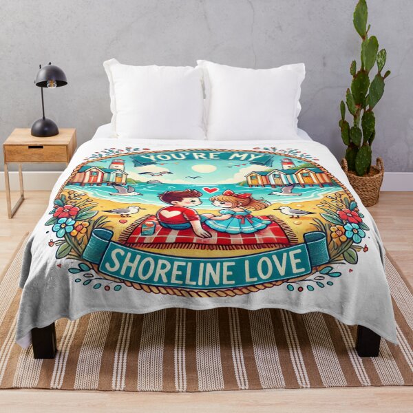 Item preview, Romantic Cartoon Beach Scene with "You're My Shoreline Love" Text. designed and sold by The-T-In-Retro.