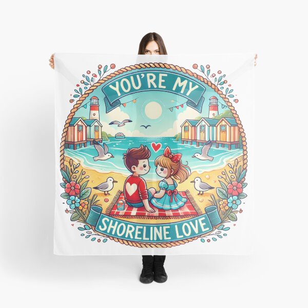 Item preview, Romantic Cartoon Beach Scene with "You're My Shoreline Love" Text. designed and sold by The-T-In-Retro.