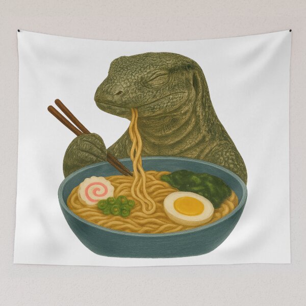 Item preview, Monitor Lizard Eating Ramen Noodle Soup designed and sold by thehaywirehoney.