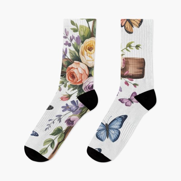 Item preview, Watercolor Flowers Butterflies Rustic Cross Design designed and sold by Ed & Harmony.