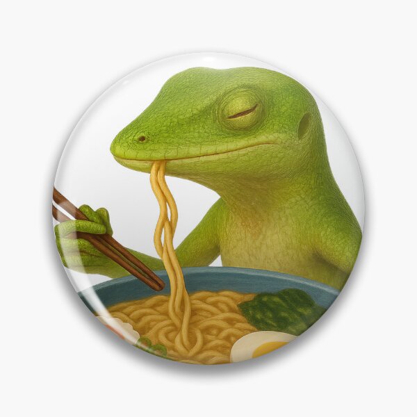 Item preview, Green Anole Eating Ramen designed and sold by thehaywirehoney.