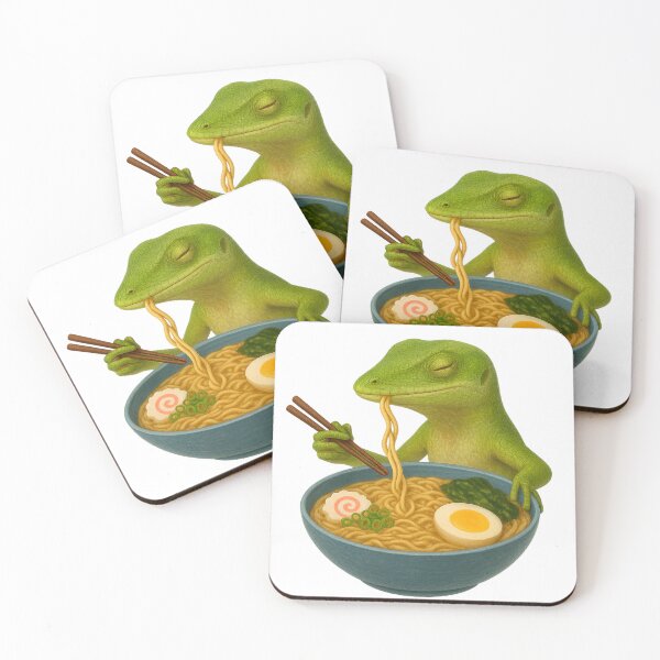 Item preview, Green Anole Eating Ramen designed and sold by thehaywirehoney.
