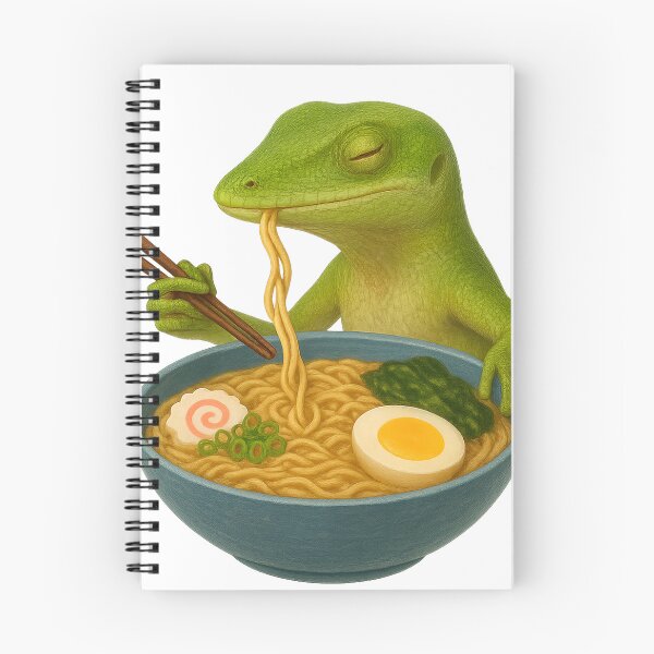 Item preview, Green Anole Eating Ramen designed and sold by thehaywirehoney.