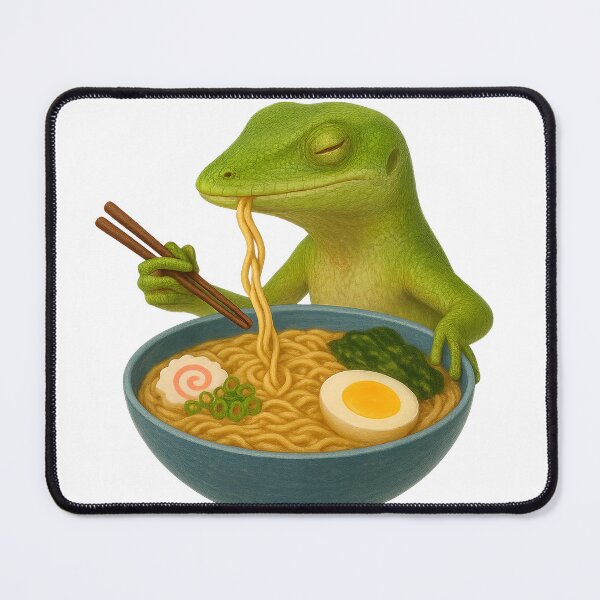 Item preview, Green Anole Eating Ramen designed and sold by thehaywirehoney.