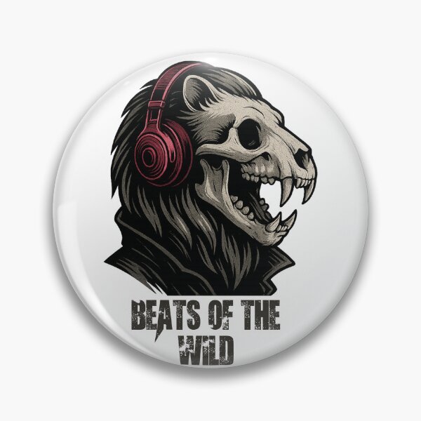 Aperçu de l'œuvre Beats of the Wild – Casque audio vintage avec tête de mort de lion créée et vendue par SilentMaple.