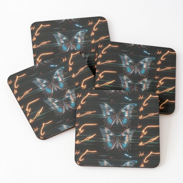 Item preview, Futuristic Cyber Butterfly Pattern | Metallic Blue & Orange Neon Sci-Fi Art designed and sold by NSB-Design.