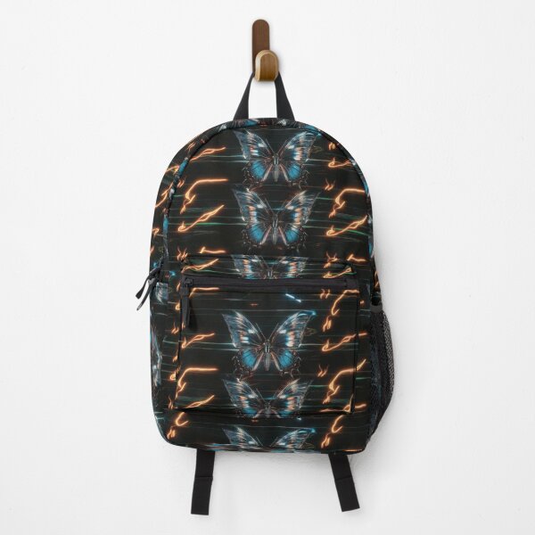 Item preview, Futuristic Cyber Butterfly Pattern | Metallic Blue & Orange Neon Sci-Fi Art designed and sold by NSB-Design.