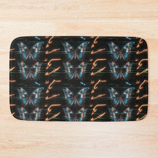 Item preview, Futuristic Cyber Butterfly Pattern | Metallic Blue & Orange Neon Sci-Fi Art designed and sold by NSB-Design.